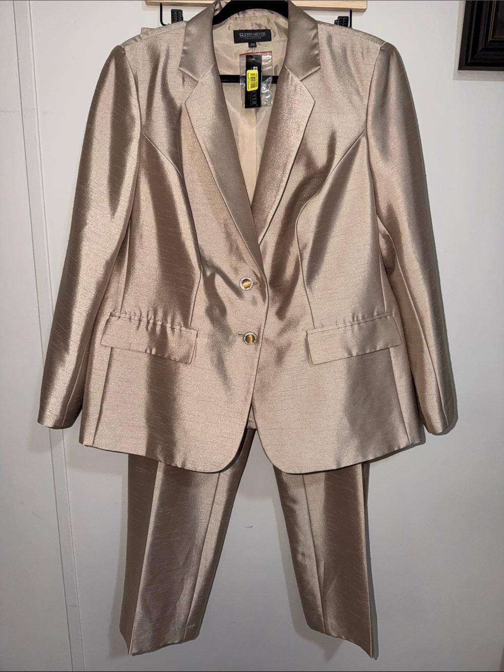 John Meyer Women's Champagne Satin Pantsuit - Tailored Jacket & Pants